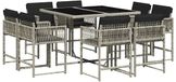 vidaXL 9-delige Tuinset met Kussens Poly Rattan Lichtgrijs
