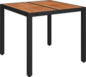 vidaXL Tuinstafel met houten blad 90x90x75 cm polyratan zwart