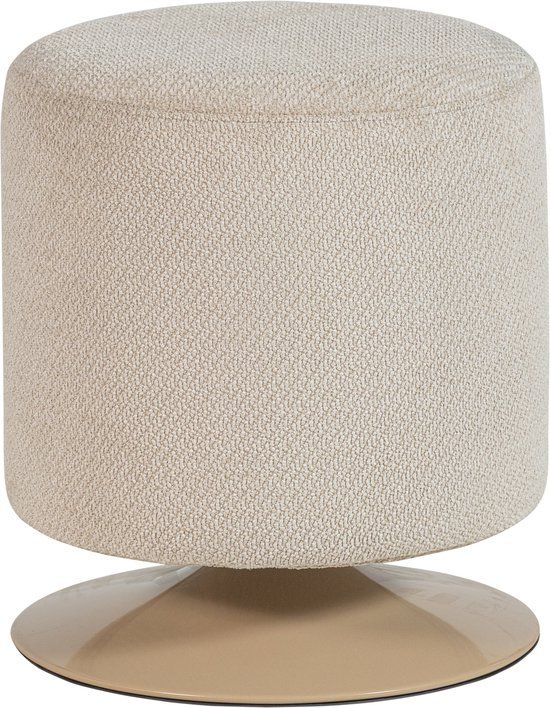 WOOOD Islen Pouf With Swivel Base - Bouclé - Beige - 47x39x39 cm