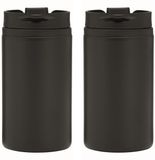 Merkloos / Sans marque Inspirion Gmbh Thermosbeker/warmhoudbeker Koffie To Go - 2x - metallic zwart - 290 ml - dubbelwandig - met schroefdop