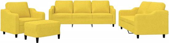 vidaXL 4-delige Loungeset met kussens stof lichtgeel