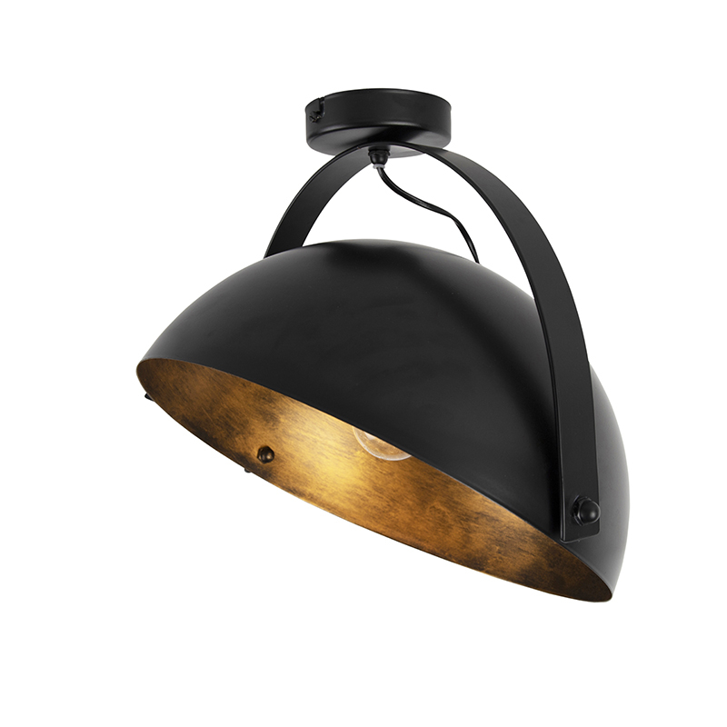 QAZQA Moderne ronde plafondlamp draaibaar zwart met goud - Magna