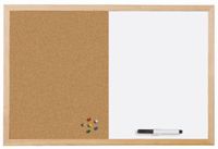 Bi-Office Budget - gemengd bord, bord van kurk en wit, magnetisch, droog afwasbaar, houten frame, 90 x 60 cm