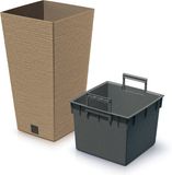 Prosperplast Plantenpot - buiten - kunststof - lichtbruin - Eco wood look - D24xH45 cm - bloempot