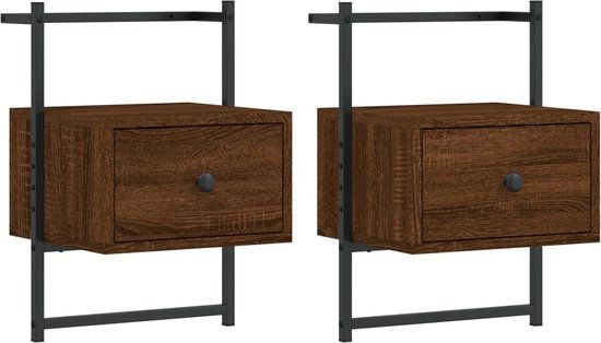 vidaXL Nachtkastjes - Set van 2 - Wandgemonteerd - Hout - Bruineiken
