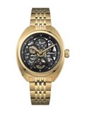 Ingersoll De Wrangler Mens 51mm automatisch horloge met zwarte skelet wijzerplaat en gouden roestvrij stalen armband I16902