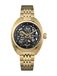 Ingersoll De Wrangler Mens 51mm automatisch horloge met zwarte skelet wijzerplaat en gouden roestvrij stalen armband I16902