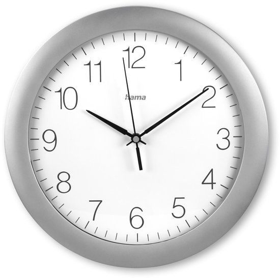 Hama Radiogestuurde wandklok Tenerife (DCF radioklok, Ø 30cm, extra grote tijdweergave, analoge wandklok, met uren-, minuten- en secondewijzer, glazen afdekking, incl. batterij) zilver