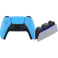 Sony PlayStation 5 DualSense Controller Starlight Blue + BlueBuilt Charging Station