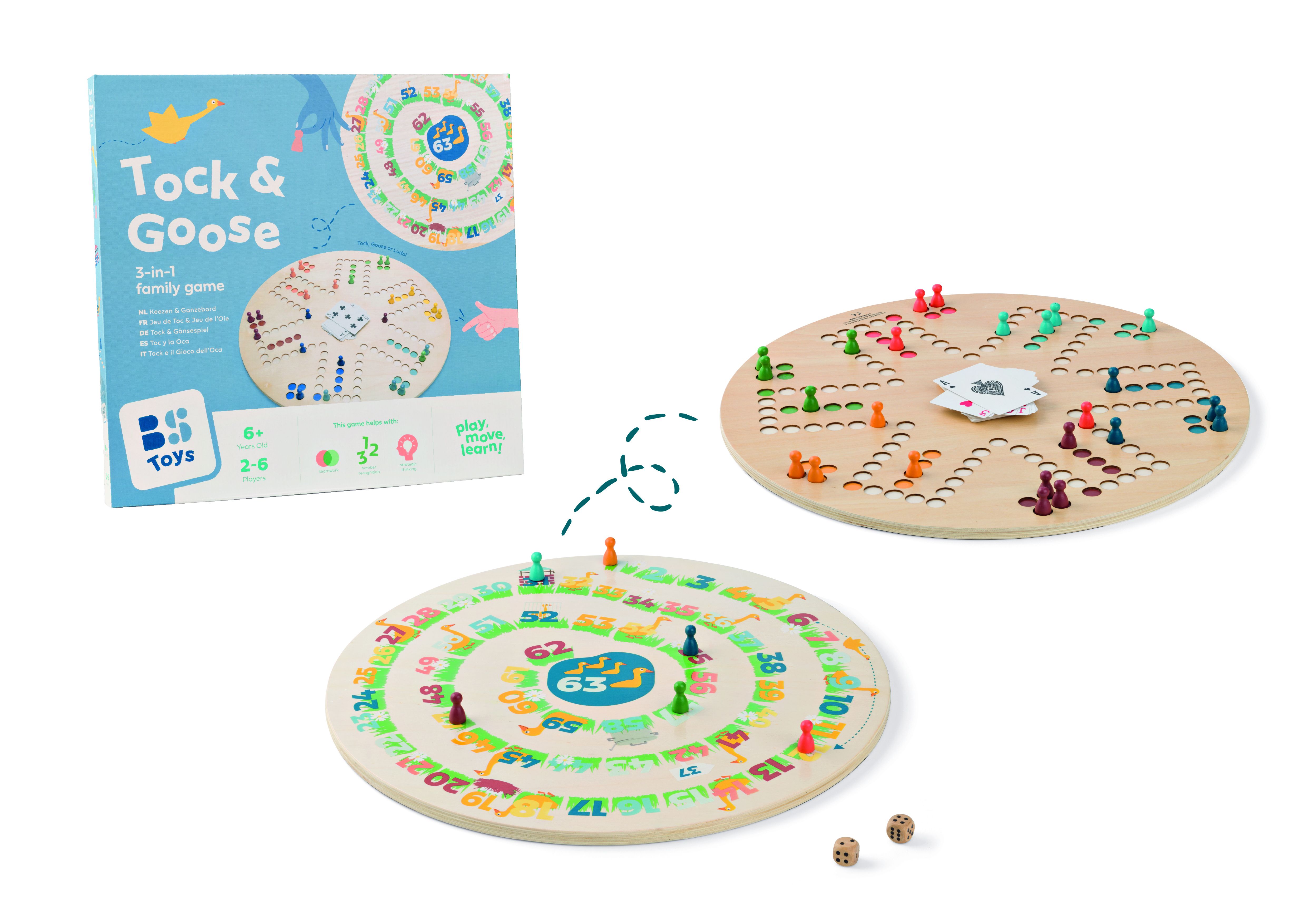 BS Toys 3-in-1 Bordspel - Keezen, Ganzenbord en Ludo - Hout - Vanaf 6 Jaar