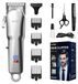 Tondeuse à cheveux professionnelle - Sans fil - Rechargeable par USB - Moteur rotatif de 5800 tours par minute - Lames en acier inoxydable - 3-4 guides de coupe - Argent