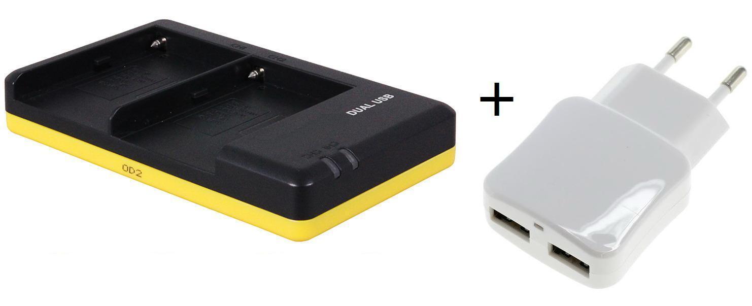 - (compatible) Duo lader voor 2 camera accu's Sony NPFM30 / NPFM50 + handige 2 poorts USB 230V adapter