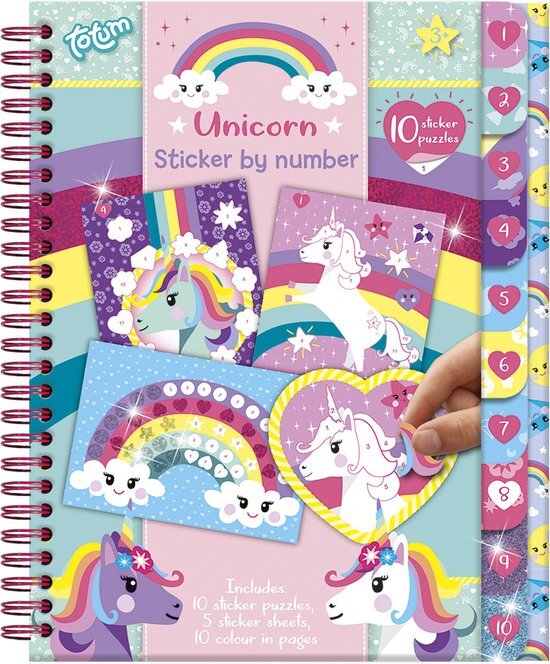 Totum Unicorn A5 stickerboekje stickeren op nummer doeboekje sticker puzzels en kleurplaten