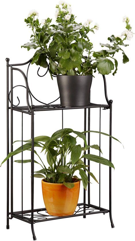 Relaxdays Plantenstandaard - 2 Etages - Metaal - Zwart - 64.5cm