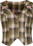 Voodoo Vixen Plaid Flower Embroidered Western Vest Dames Bodywarmer - groen/roze - M