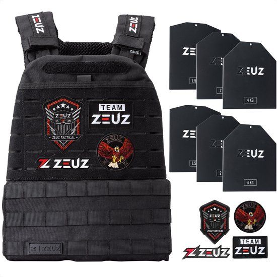 ZEUZ Gewichtsvest 16,5 KG voor CrossFit & Fitness – Tactical Weighted Vest & Trainingsvest - Verstelbaar in Gewichten – 19 Standen - Zwart