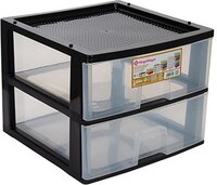 Hega Hogar Ladeblokje/bureau organizer 2x lade - zwart/transparant - 38x38x30 cm - kunststof