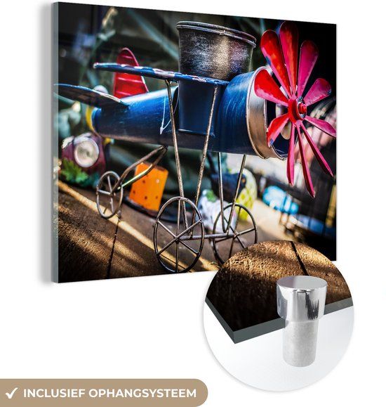 MuchoWow® Glass Painting 120x90 cm - Acrylic Glass Painting - A Colorful Spitfire Airplane - Photo on Glass - Paintings