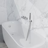 FortiFura Nebbio Badcombinatie-set - thermostaatkraan - wandaansluitbocht - met handdouchehouder - metalen doucheslang - ronde handdouche - badvulcombinatie - hoogglans chroom