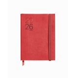 Miquelrius Weekplanner 2026, gemakkelijk te dragen (122 x 168 mm), weekplanner, flexibele omslag van genaaid kunstleer, papier 80 g/m², ES-EN-PT, rood