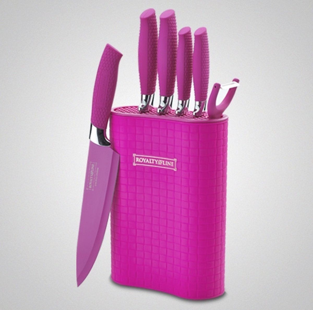 Royalty Line 5-delige roze messenset met messenblok - ROZE