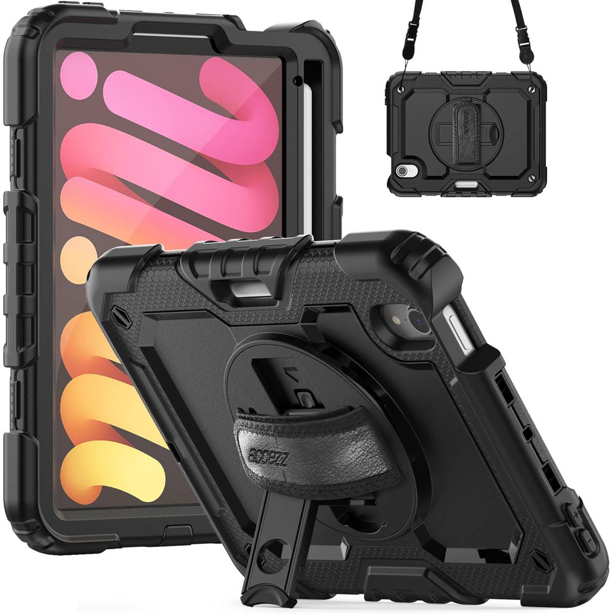 Accezz Rugged Backcover with Shoulder Strap for iPad Mini 6 (2021) - Black