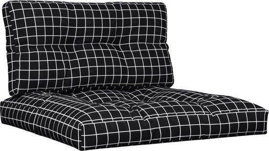 vidaXL Lot de 2 Coussins de Palette, Coussins de Siège de Salon, Coussins de Canapé de Jardin, Coussins de Chaise Extérieur, Motif à Carreaux Noir Tissu