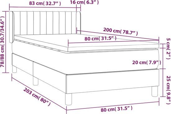 vidaXL Boxspring met Matras Blauw Stof 80x200 cm