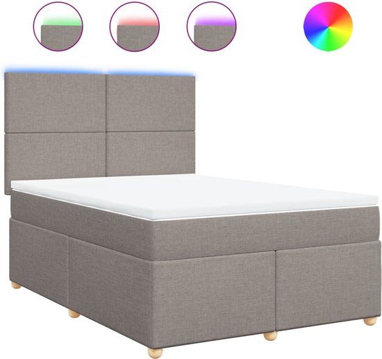 vidaXL Boxspring met matras stof taupe 140x190 cm