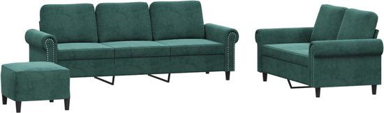 vidaXL 3-delige Loungeset met kussens fluweel donkergroen
