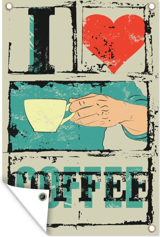 GreatGardenPosters Tuinposter - I Love Coffee - 40x60 cm - Vintage - Buitenposter