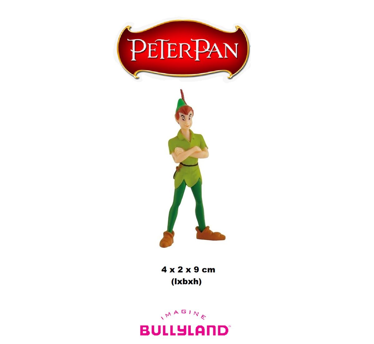 Bullyland 12650 - Speelfiguur, Walt Disney Peter Pan, ca. 9,4 cm, ideaal als taartfiguur, gedetailleerd, PVC-vrij, leuk cadeau voor kinderen om fantasierijk te spelen