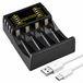 DrPhone BD10 – Chargeur de batterie AA AAA – 4 fentes – Batteries rechargeables Ni-MH – Indicateur de charge LED – Chargeur de batterie USB – Noir