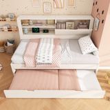 STILVORA Sofabed 90x200 cm – Met Uitschuifbed 90x190 cm – Met Opbergwand & Oplaadstation – Zonder Matras – Hout – Wit