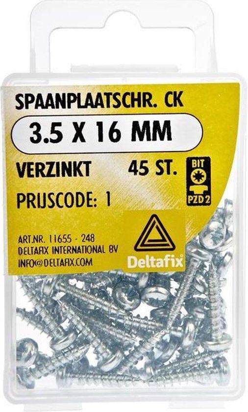 Deltafix Spaanplaatschroeven Cilinderkop Pozidriv Verzinkt 3.5x16mm