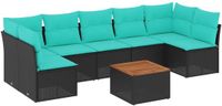 vidaXL 8-delige Loungeset met kussens, polyrattan, zwart