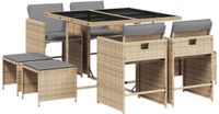 vidaXL 9-delige Tuinset met kussens poly rattan gemengd beige