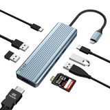 YLSCI 9-in-1 docking station, USB C Hub C met 4k HDMI, 4 USB-A-poorten, 1 SD/TF-kaartlezer, PD 100 W voor Windows, Mac OS, Pro Surface, USB-C-computer