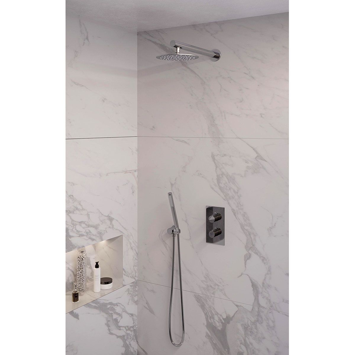 Brauer Regendoucheset 26 Inbouw Muur Chrome Edition 30cm Rond Glans Chroom 2 Greeps 3-weg met Thermostaatkraan en Staafhanddouche