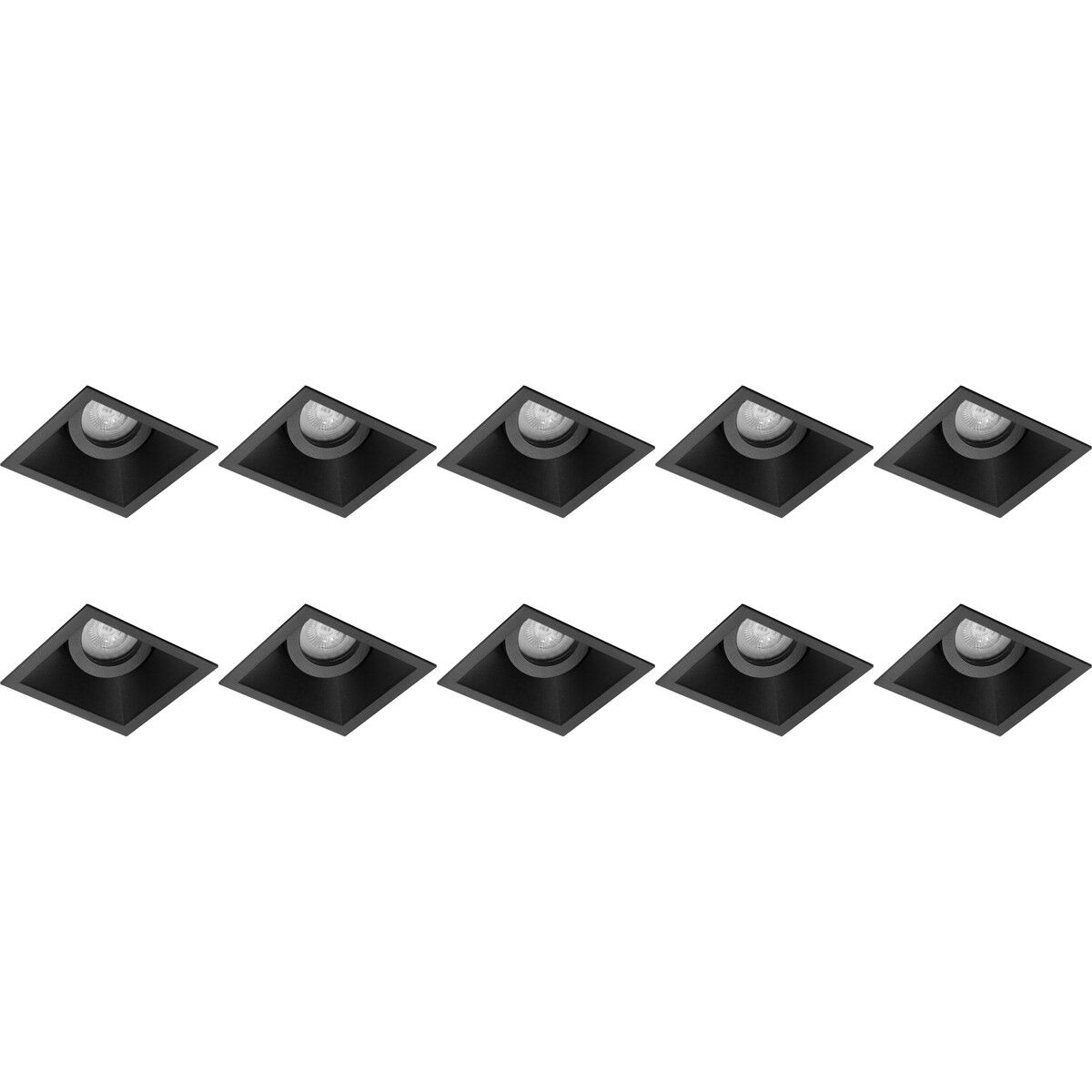 BES LED Spot Armatuur 10 Pack - Pragmi Zano Pro - GU10 - Inbouw Vierkant - Mat Zwart - Aluminium - Kantelbaar - 93mm