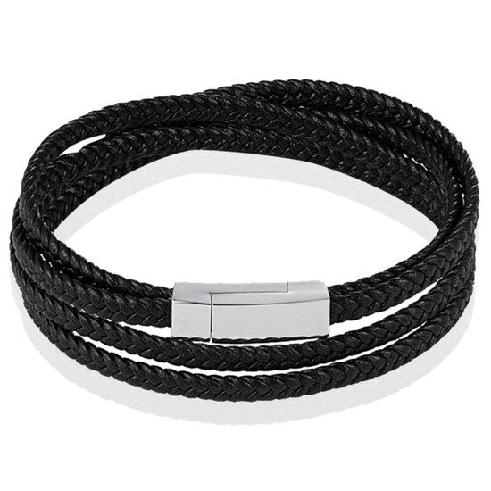 LGT JWLS Mendes Wikkelarmband Gevlochten Leer Edelstaal sluiting