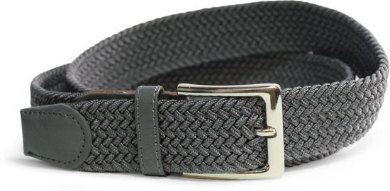 Safekeepers Donkergrijs - Elastische Comfort Riem - Totale lengte 115 cm - Gevlochten - 100% Elastisch - Nikkelvrije Gesp