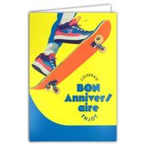 69-8111 Fluo-kaart Bon Birthday Let's Celebrate Enjoy Your Day met envelop 12 x 17,5 cm – illustratie board skateboard sneakers urban sport – echte fluo-inkt – gemaakt en geproduceerd in Frankrijk