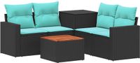 vidaXL Bankstel 6-delig Zwart en Blauw Poly Rattan en Staal