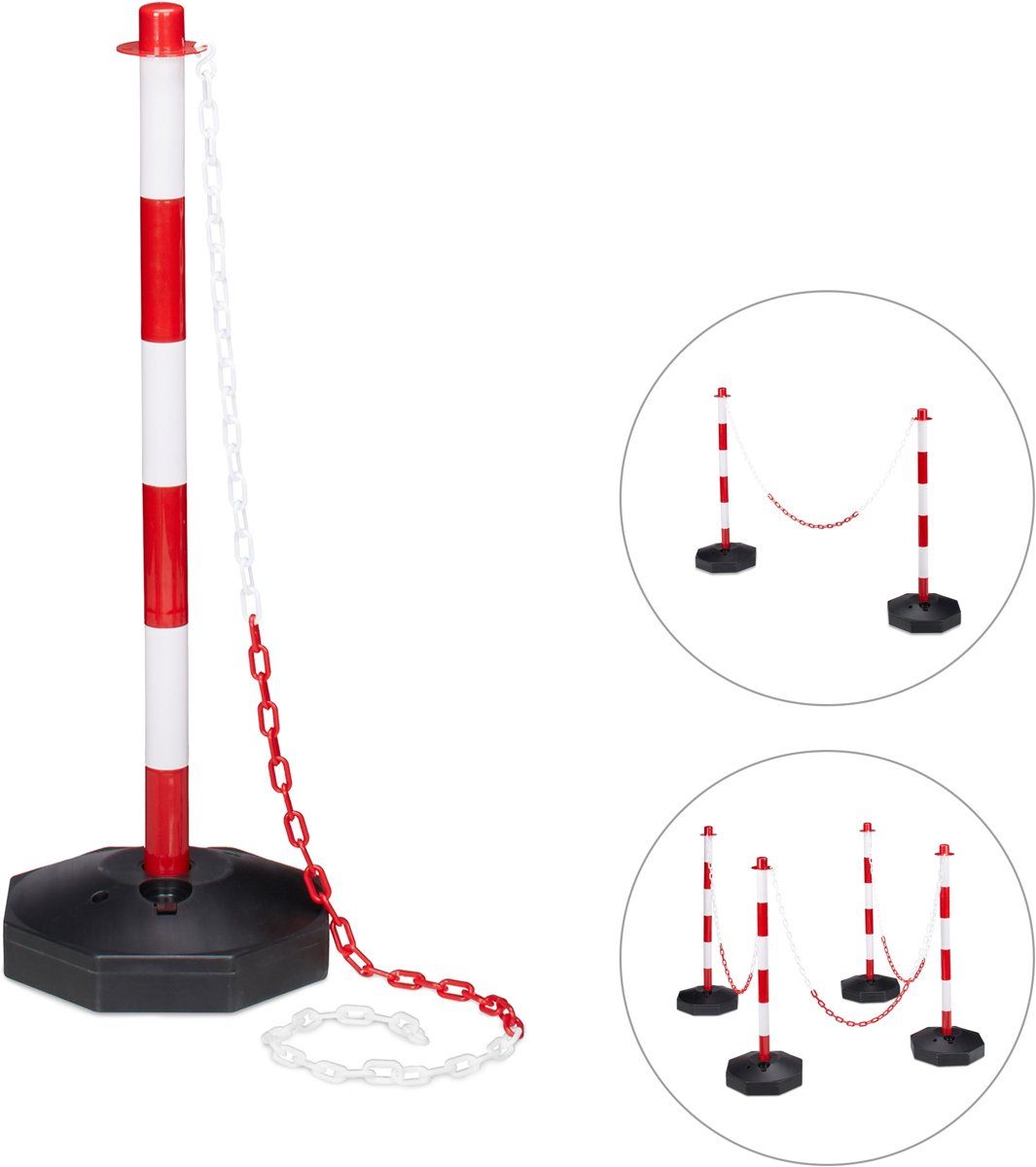 Relaxdays afzetpaal afzet ketting gemaakt uit PE afzetpalen rood-wit - Pak van 1