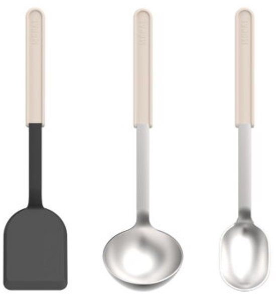 Mepal Kookset 3-delig (spatel + roerlepel + opscheplepel) Chef it - Kookgerei met antiaanbaklaag - Hittebestendig - Vaatwasmachinebestendig - Keukengerei - Chalk