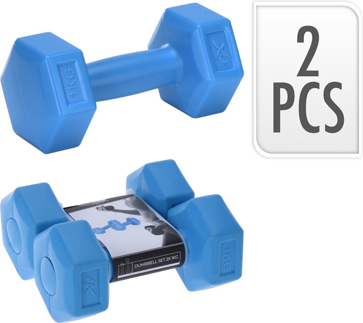 XQMAX 2 stuks Dumbbell - 2x 1KG - Blauw