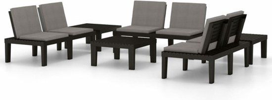vidaXL 6-delige Loungeset met kussens kunststof grijs
