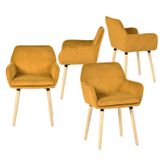 MEUBLE COSY Meubles Cosy Eetkamerstoel - Set Van 4 Fluweel Ribstof Houten Poten Scandinavisch Design - Geel
