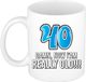 Bellatio Decorations Verjaardag cadeau mok 40 jaar - nu ben ik echt oud! - blauw - 300 ml - keramiek